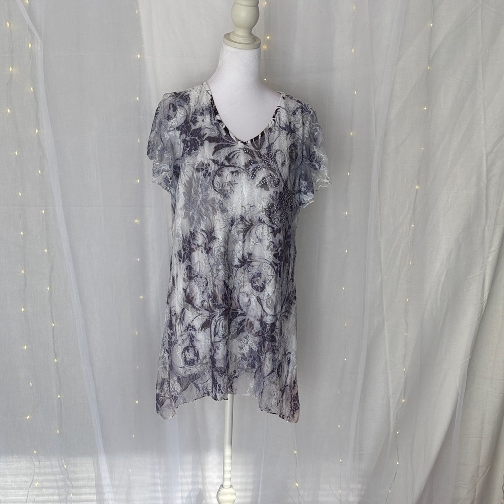 Dress Barn Black and Gray Floral Tunic